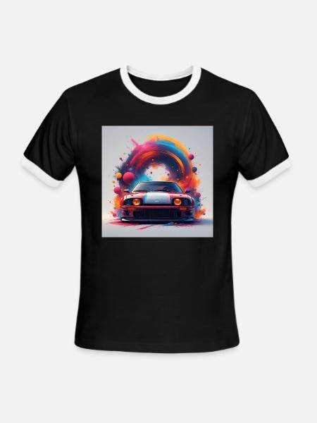 Neon Splash Drifter Car Art - Men's Ringer T-Shirt - black/white