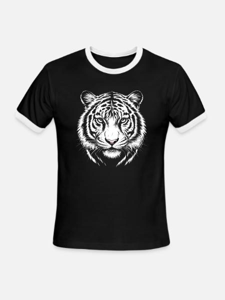 Majestic Tiger Head Black White Vector Art - Men's Ringer T-Shirt - black/white