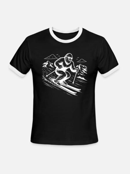 Bigfoot Sasquatch Skier in the Mountains - Men's Ringer T-Shirt - black/white