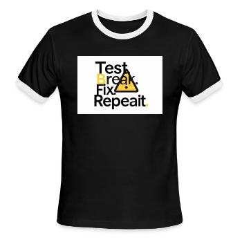 Test Break Fix Repeat Tee - Men's Ringer T-Shirt - black/white - Front - Jackson (183cm)
