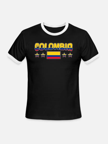 Colombia Flag Stars Graphic Tee - Men's Ringer T-Shirt - black/white