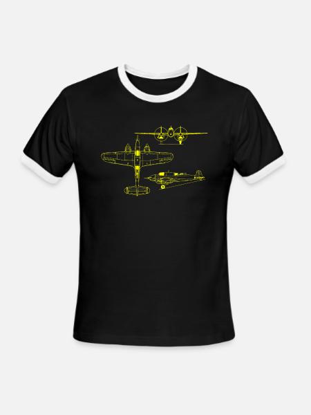 3 View Lockheed P38 Lighting - Men's Ringer T-Shirt - black/white