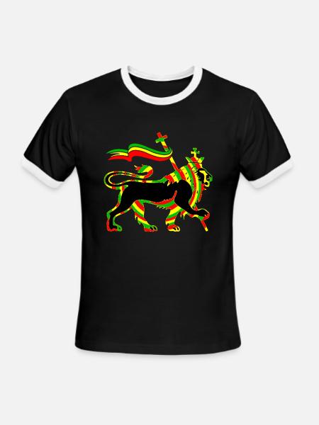 Rasta Lion - Men's Ringer T-Shirt - black/white