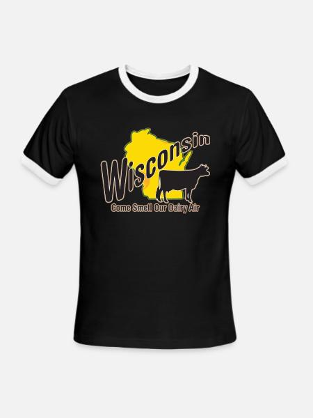 Funny Wisconsin Dairy Air Humor Parody Clothing - Men's Ringer T-Shirt - black/white
