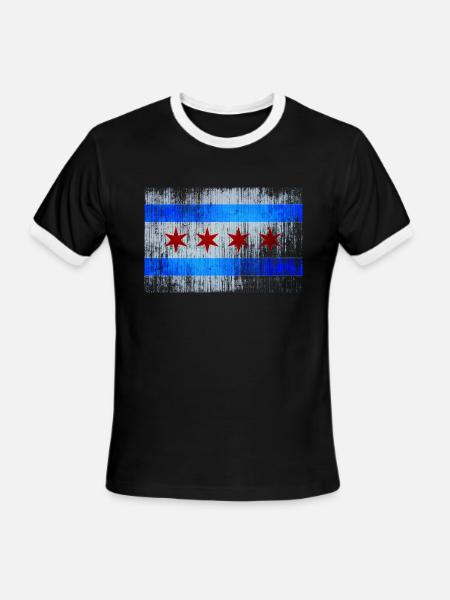 Vintage Distressed Classic Chicago City Flag - Men's Ringer T-Shirt - black/white