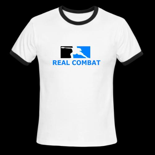 RCM MMA & BOXING Light Blue White Text - Men's Ringer T-Shirt