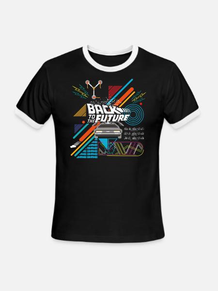 Back To The Future Logo With Delorean Time Machine - Men's Ringer T-Shirt - black/white