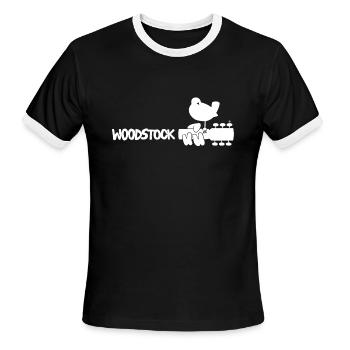 Woodstock Logo Blanc 3 Days Of Peace & Music - T-shirt à bandes contrastées pour hommes   - noir/blanc - Devant - Jackson (183cm)