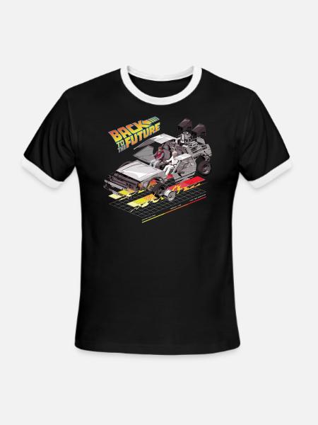 Back To The Future Delorean Composition - Men's Ringer T-Shirt - black/white
