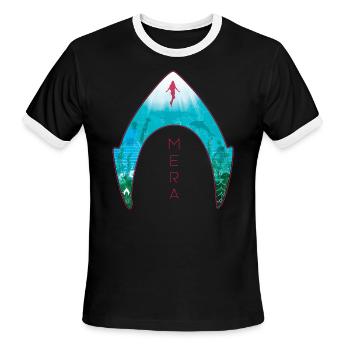 Aquaman Film Logo Mera Silhouette - Men's Ringer T-Shirt - black/white - Front - Jackson (183cm)