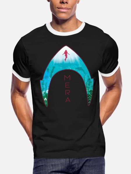 Aquaman Film Logo Mera Silhouette - Men's Ringer T-Shirt - black/white - Front - Jackson (183cm)