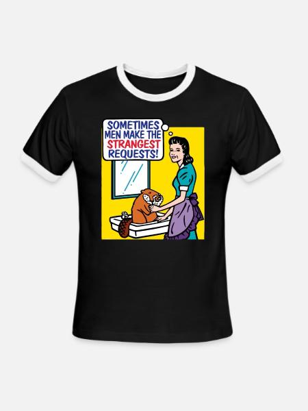Funny shaving the beaver comic - Men's Ringer T-Shirt - black/white