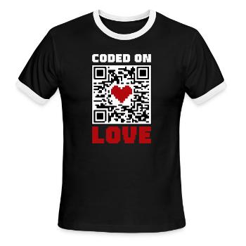 QR Code Heart Coded On Love - Men's Ringer T-Shirt - black/white - Front - Jackson (183cm)