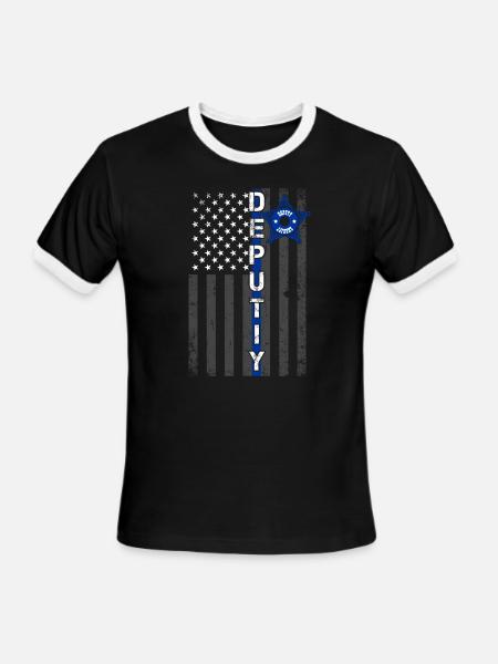 Deputy Sheriff American Flag Law Enforcement - Men's Ringer T-Shirt - black/white