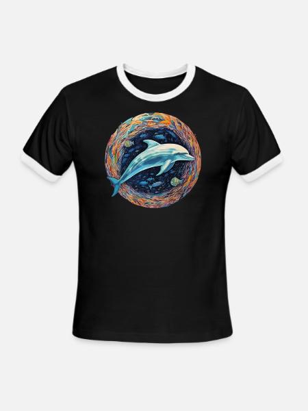 Dolphin Celestial - Luminous Depths - Men's Ringer T-Shirt - black/white