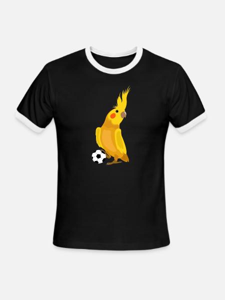 Yellow Budgie Playing Football - Men's Ringer T-Shirt - black/white