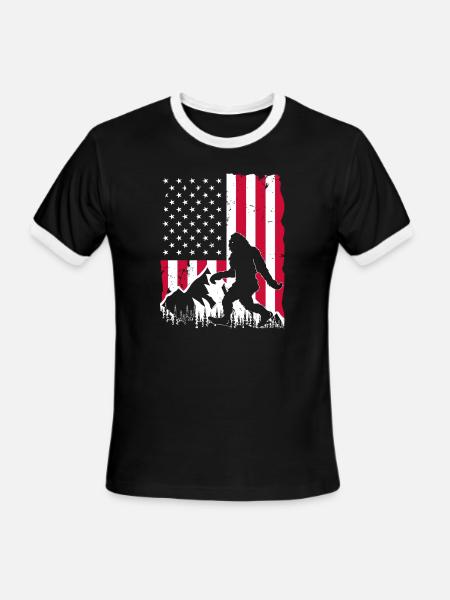 Bigfoot 4th of July Patriotic American Flag - Men's Ringer T-Shirt - black/white