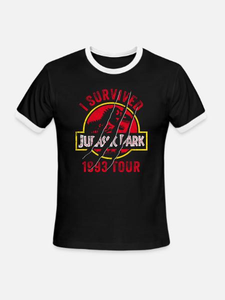 Jurassic Park Scratched Logo I Survived 1993 Tour - Men's Ringer T-Shirt - black/white