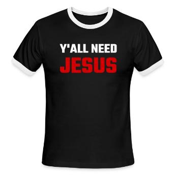 Jesus - You All Need Jesus - Men's Ringer T-Shirt - black/white - Front - Jackson (183cm)