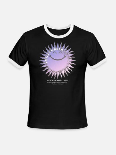 SmileyWorld Smiling Sun In Purple - Men's Ringer T-Shirt - black/white