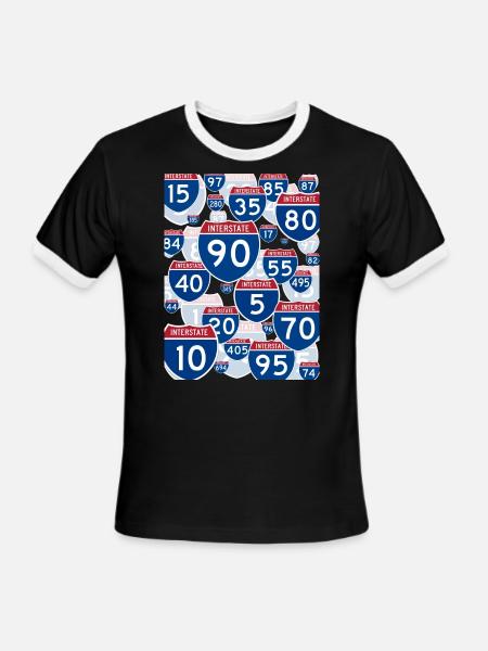 Interstate Highway Signs - Men's Ringer T-Shirt - black/white