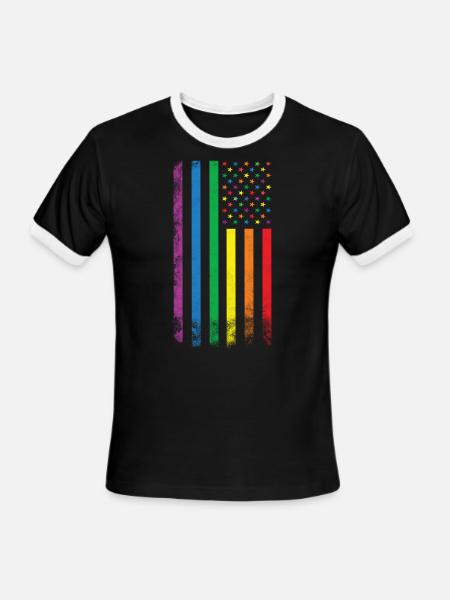 Rainbow American Flag - Men's Ringer T-Shirt - black/white