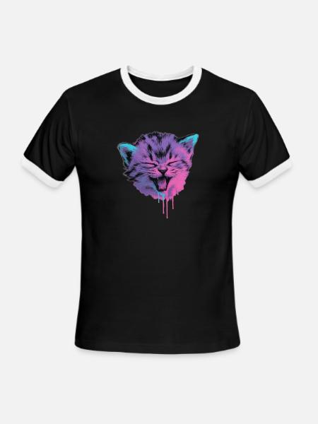 Neon Cat Splash - Men's Ringer T-Shirt - black/white