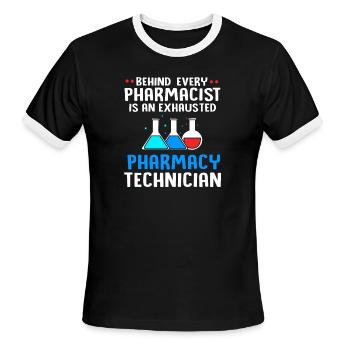 Pharmacy Pharmacist Exhausted Pharmacy Technician - Men's Ringer T-Shirt - black/white - Front - Jackson (183cm)