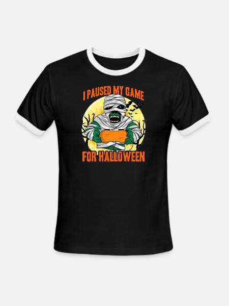 I paused my game for Halloween Mummy Video Gaming - Men's Ringer T-Shirt - black/white