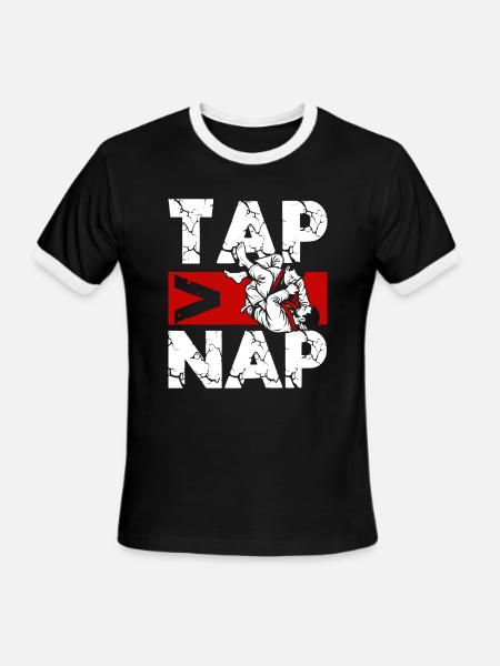 Tap Nap BJJ Martial Arts Grapplers Brazilian - Men's Ringer T-Shirt - black/white