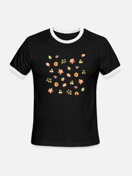Autumn Meadow Floral Scatter - Men's Ringer T-Shirt - black/white