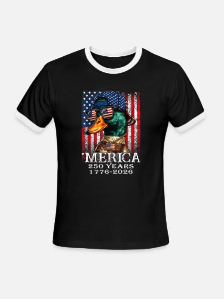 4th of July Mallard Duck Boy Funny Patriotic  - Men's Ringer T-Shirt - black/white