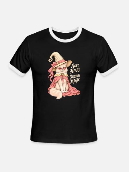 Soft Heart Strong Magic Cat - Men's Ringer T-Shirt - black/white