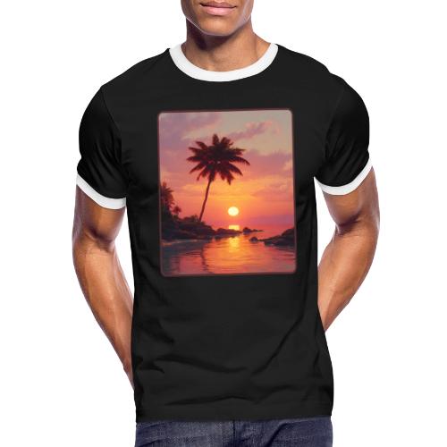 Tropical Beach Sunset Palm Design - Men's Ringer T-Shirt