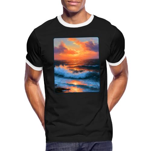 Sunset Storm Waves Oil Painting - Men's Ringer T-Shirt