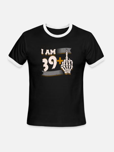 I Am 39 Plus Middle Finger Skeleton 40th Birthday - Men's Ringer T-Shirt - black/white