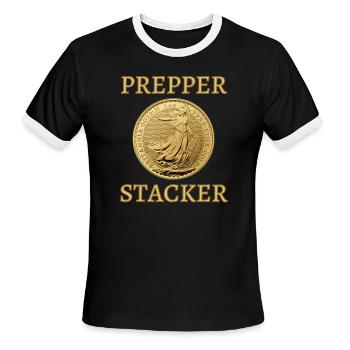 Prepper Stacker | Gold Britannia Coin | Gold Stack - Men's Ringer T-Shirt - black/white - Front - Jackson (183cm)