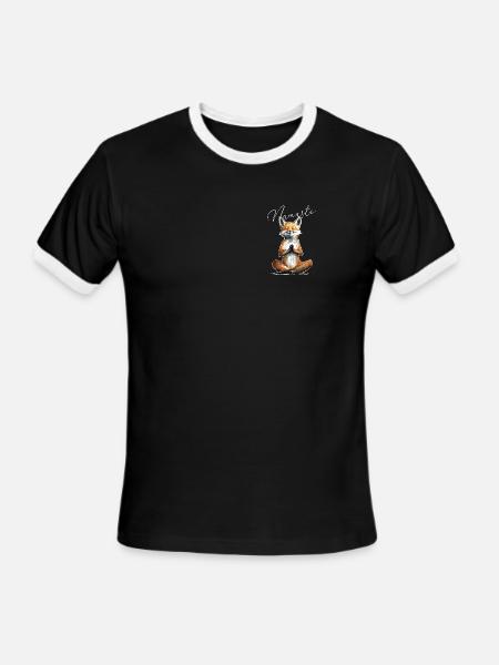Fox Power Yoga Teacher Animal Humor Namaste Karma - Men's Ringer T-Shirt - black/white
