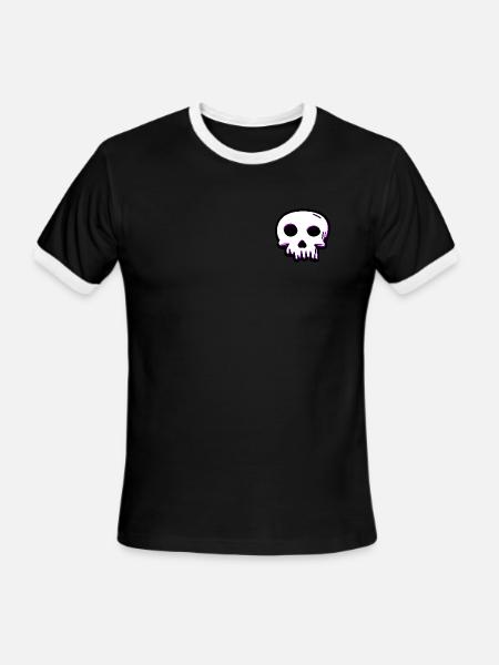 2D Vector Cartoony Synthwave Skull - Men's Ringer T-Shirt - black/white
