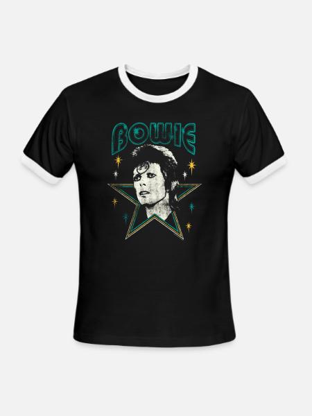 David Bowie Lettering With Portrait And Star - Men's Ringer T-Shirt - black/white