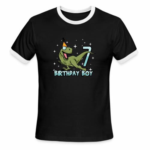 Happy Birthday Boy Dino Dinosaur 7 Gift Idea - Men's Ringer T-Shirt