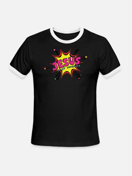Jesus My Superhero Lord God Christian Love Jesus - Men's Ringer T-Shirt - black/white