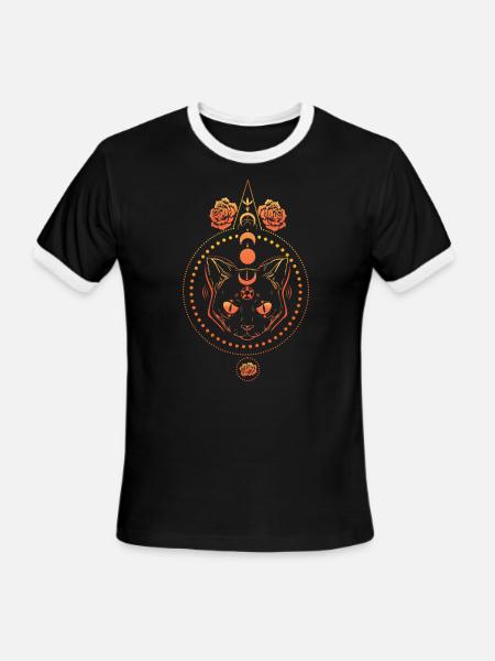 Pentagram Occult Satanic Gothic Cat Halloween - Men's Ringer T-Shirt - black/white