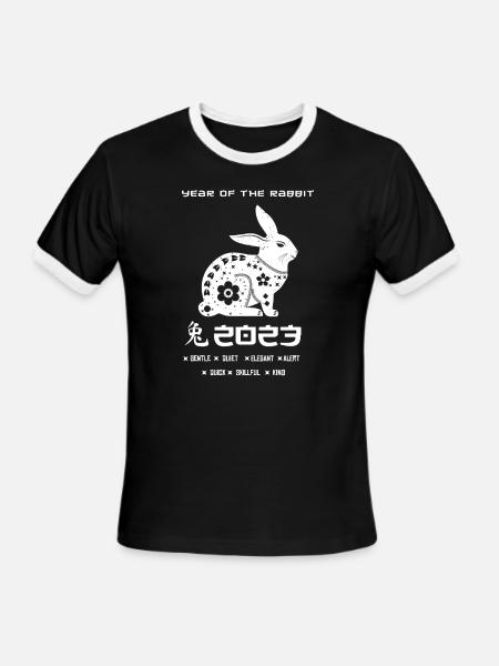 Hello 2023 Chinese New Year Rabbit 2023 New Year - Men's Ringer T-Shirt - black/white