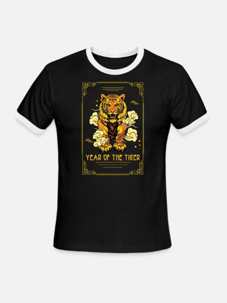 Year Of Tiger Chinese Zodiac Chinese New Year - Men's Ringer T-Shirt - black/white