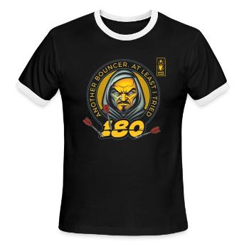Darts 180 Bouncer Yellow Player Dart Team - Men's Ringer T-Shirt - black/white - Front - Jackson (183cm)