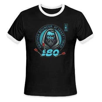 Darts 180 Bouncer Blue Player Dart Team - Men's Ringer T-Shirt - black/white - Front - Jackson (183cm)