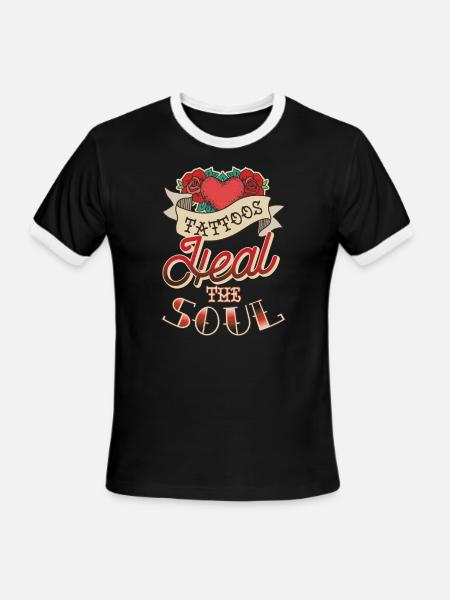 Floral Tattoo with Heart & Soul - Men's Ringer T-Shirt - black/white