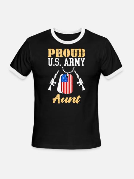 Proud Army Aunt Military Fan Soldiers USA Auntie - Men's Ringer T-Shirt - black/white