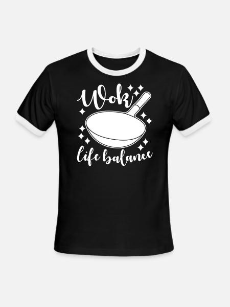 Wok Cooking Pan - Men's Ringer T-Shirt - black/white